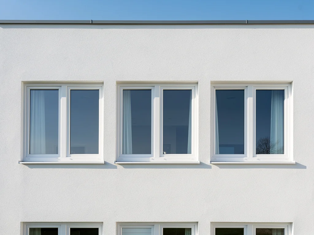 Fenêtres PVC blanches neuves alignées sur une façade ravalée